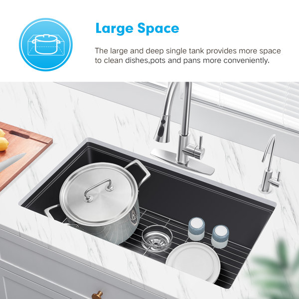 HIGOLD 30'' L Single Bowl Quartz Kitchen Sink, Undermount Farmhouse